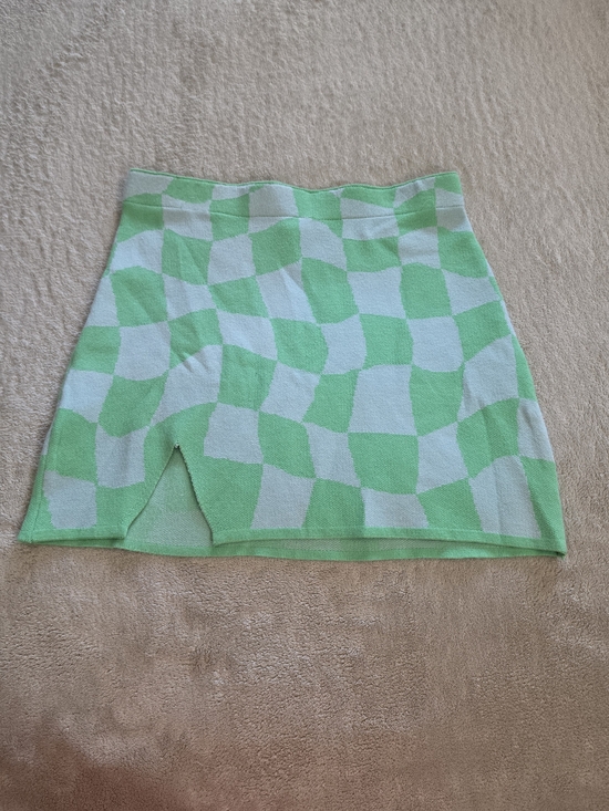 Double Zero Dresses & Skirts - Double Zero Mint Green & White Checker Knit Mini Skort